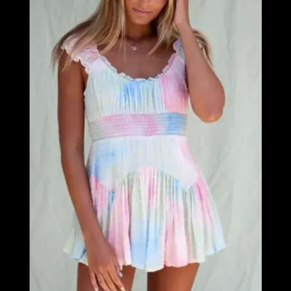 Isabelle’s Cabinet Naomi Pastel Tie Dye Romper, Size Small - Picture 2 of 15